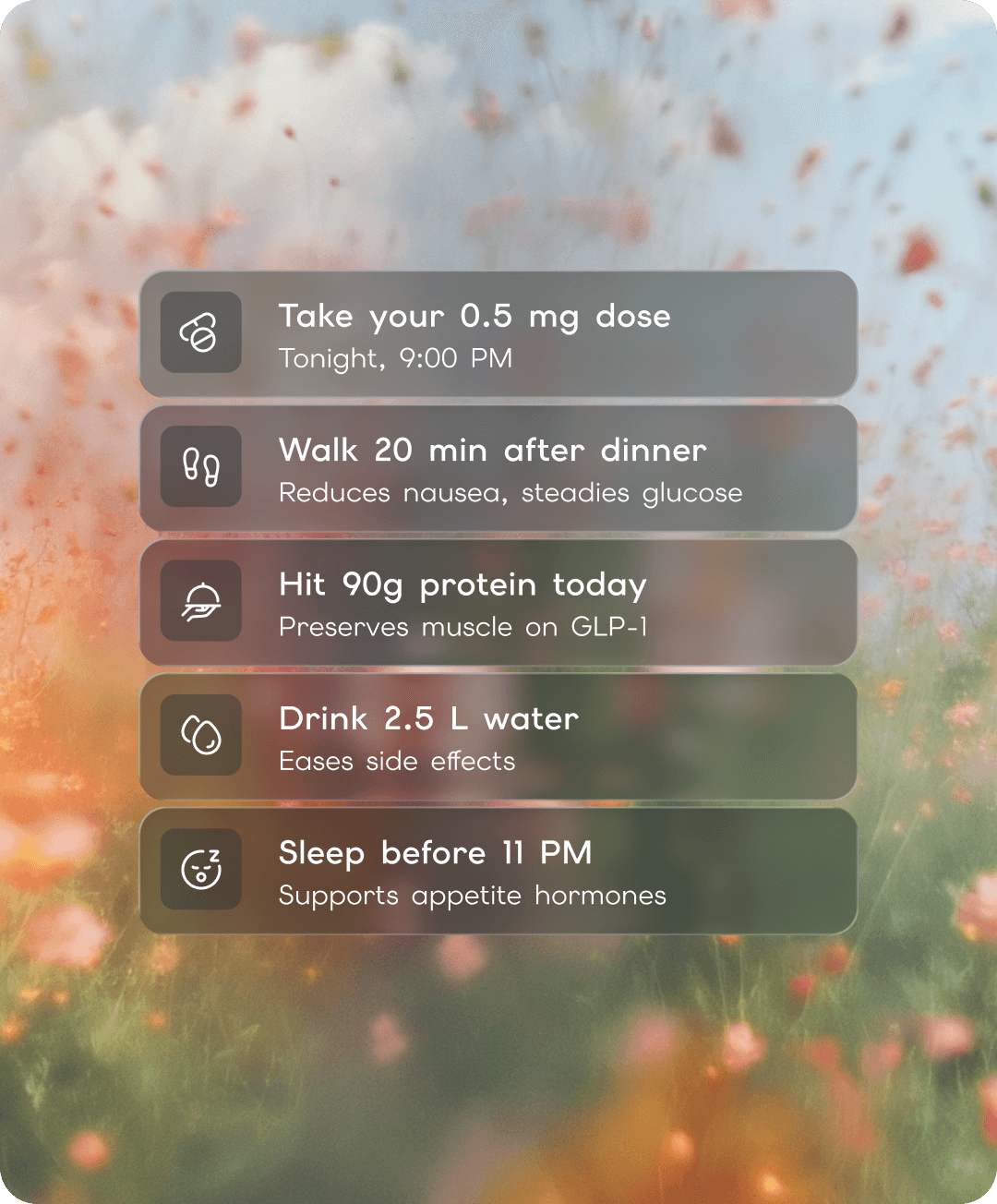Auria daily plan with dose and lifestyle reminders