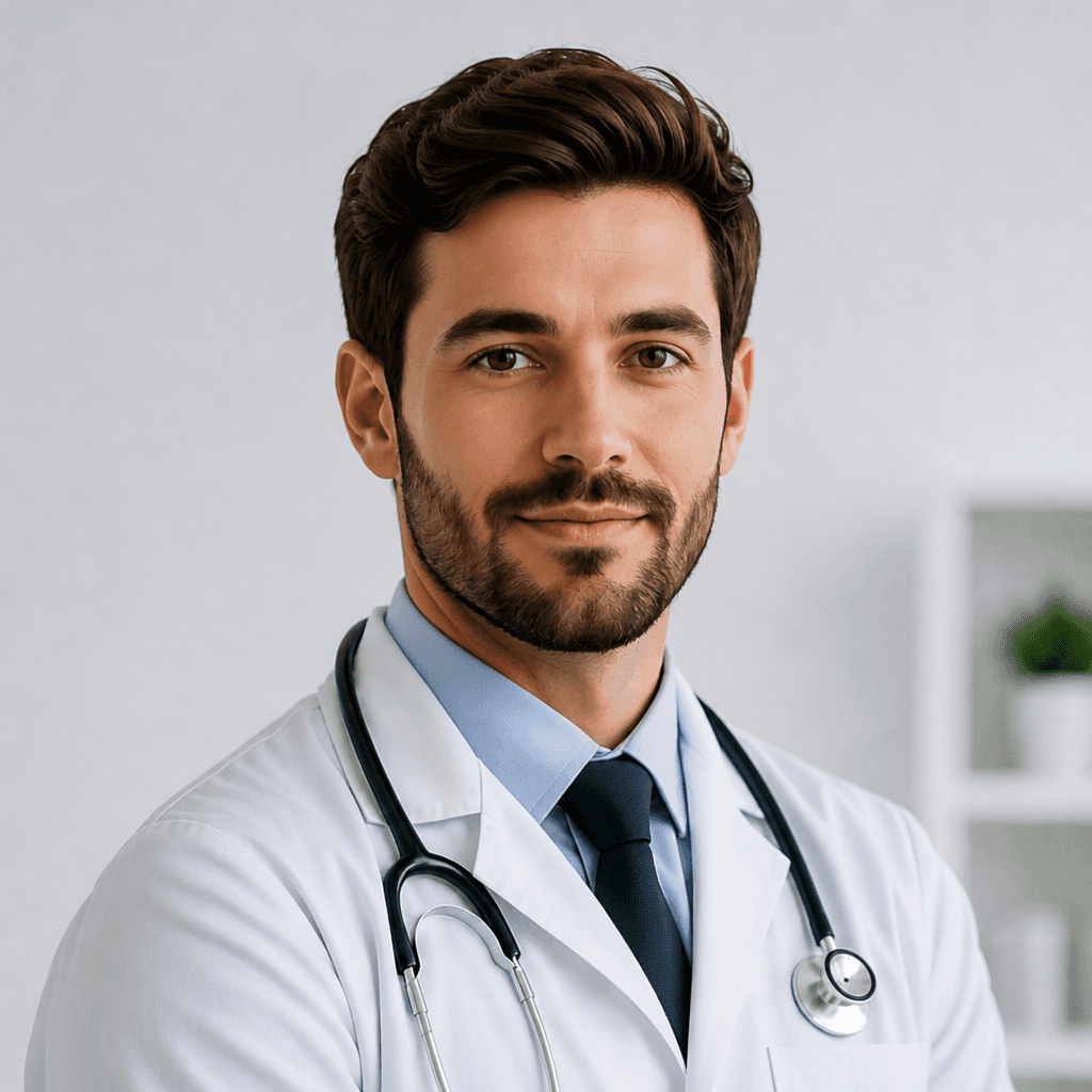 Portrait of an Auria physician in a white coat