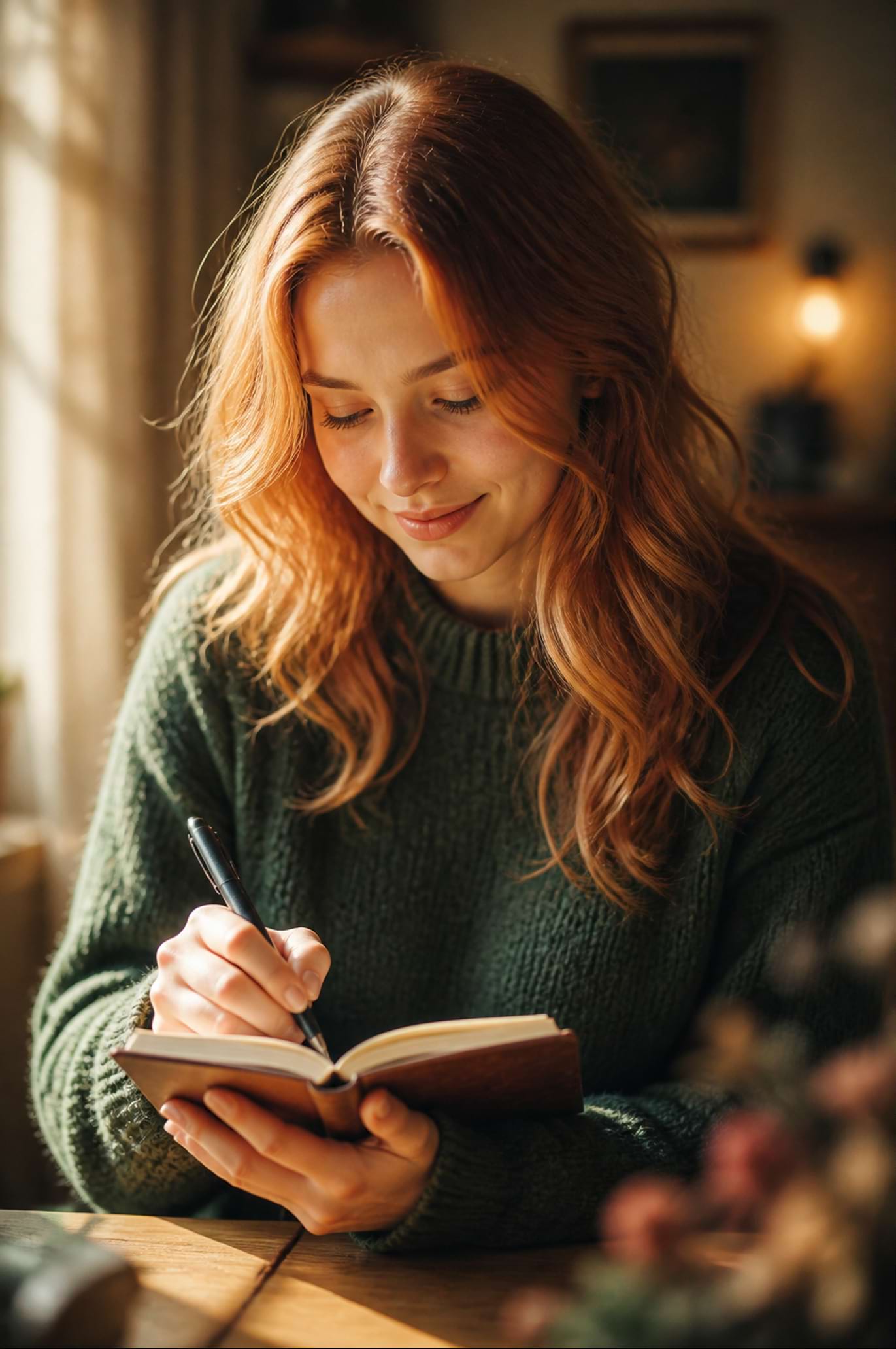 A young woman writing